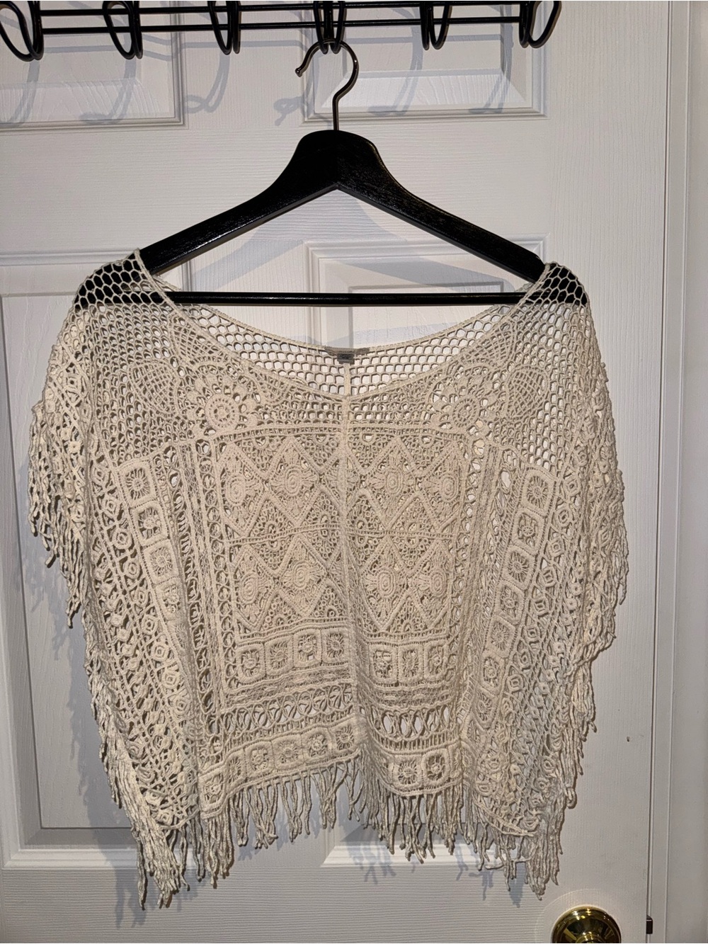 Ecote Cream Crochet Fringe Tunic Top from Urban Outfitters, Size XS
